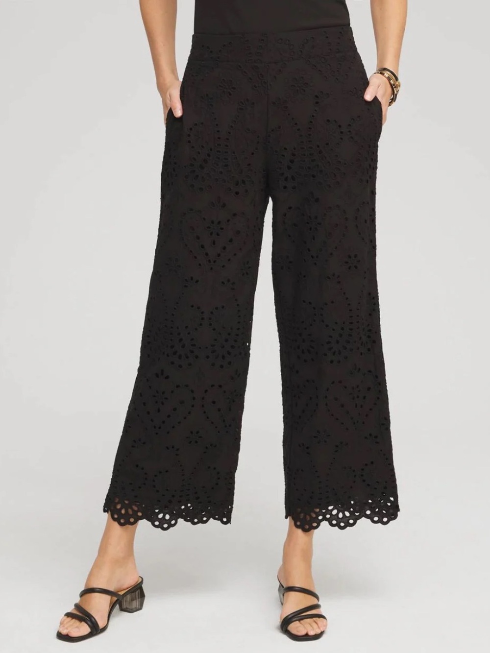 NWT Chico’s Black Eyelet Lace Pull On Pants